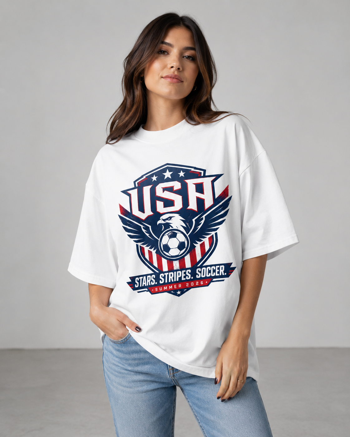 USA 26 Eagle Stars Stripes Soccer Oversized Organic Tee
