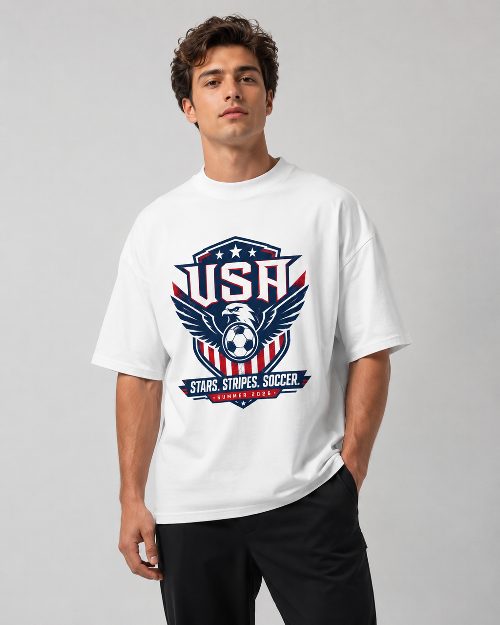USA 26 Eagle Stars Stripes Soccer Oversized Organic Tee