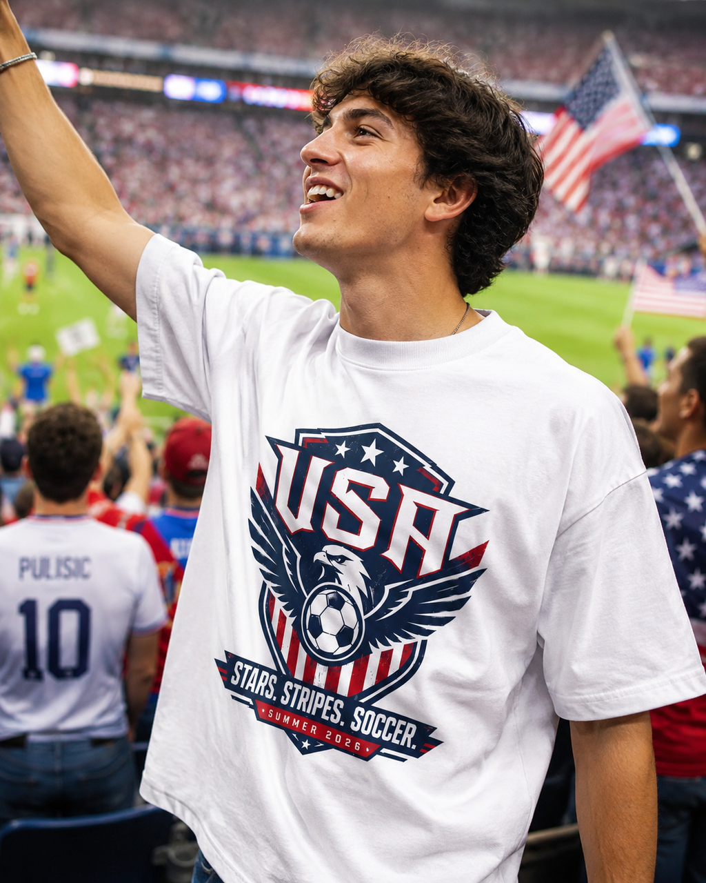 USA 26 Eagle Stars Stripes Soccer Oversized Organic Tee