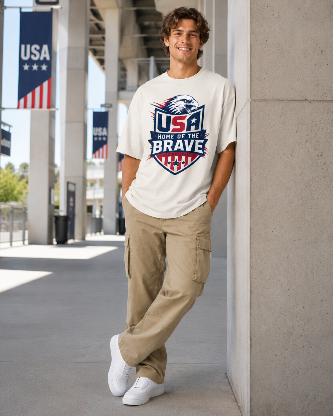 HOME OF THE BRAVE USA Matchday Oversized Faded T-Shirt